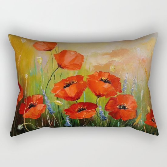 Poppies in the moonlight Rectangular Pillow