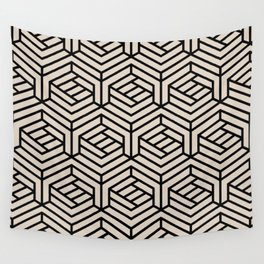 Beige and Black Modern Cube Shape Pattern Pairs 2022 Popular Color Natural Linen SW 9109 Wall Tapestry