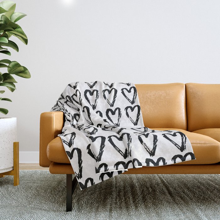 Black & White-Love Heart Pattern - Mix & Match with Simplicty of life Throw Blanket