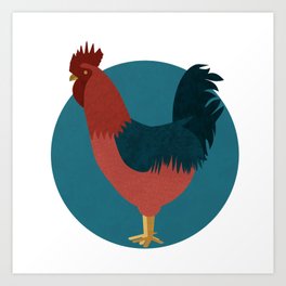 multi-colored rooster Art Print | Fowl, Farm, Poultry, Cock, Feather, Nature, Rooster, Head, Brown, Graphicdesign 