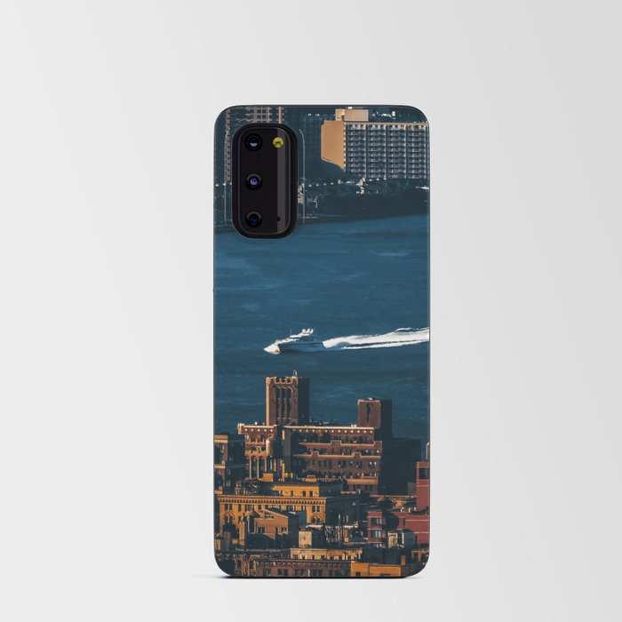 New York City Manhattan skyline and a boat in Hudson River Android Card Case