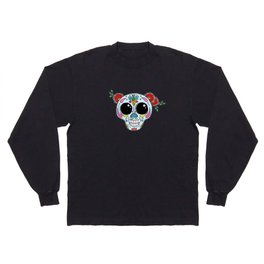 Sugar skull with flowers and bee Long Sleeve T Shirt