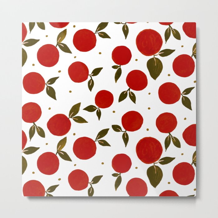 Tangerine pattern - red and olive Metal Print