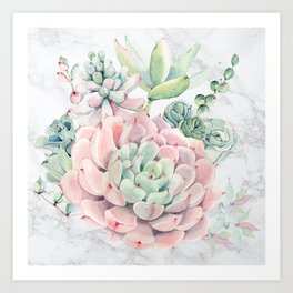 Pink Succulent on Marble by Nature Magick Art Print