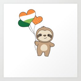 Sloth With Ireland Balloons Cute Animals Happiness Art Print