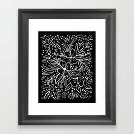 Chalk Florals in black Framed Art Print