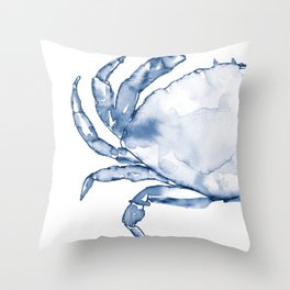 Coastal Crab in Watercolor, Navy Blue (Left Half in Set) Throw Pillow