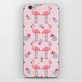 Flamingos pair pineapples tropical summer vibe iPhone Skin
