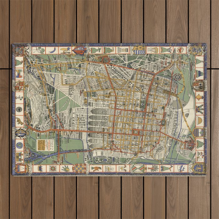 Mexico City Map - Vintage Pictorial Map Outdoor Rug