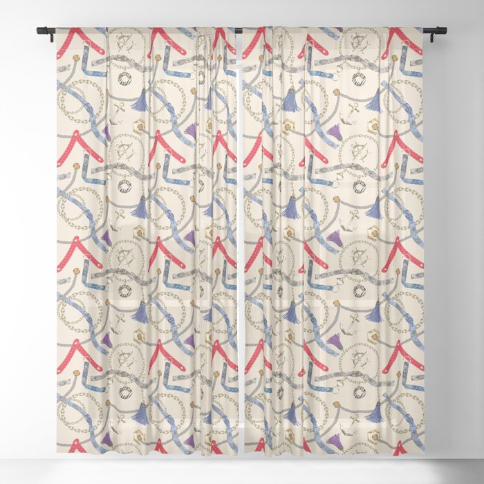Trendy Abstract With Straps Tassels Chains Sheer Curtain By