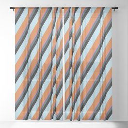 [ Thumbnail: Orchid, Dark Slate Gray, Black, Light Blue & Chocolate Colored Striped/Lined Pattern Sheer Curtain ]