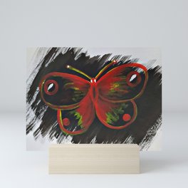 Big red and black butterfly on a black background Mini Art Print
