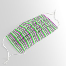 [ Thumbnail: Fuchsia, Lime, and Light Grey Colored Lined/Striped Pattern Face Mask ]