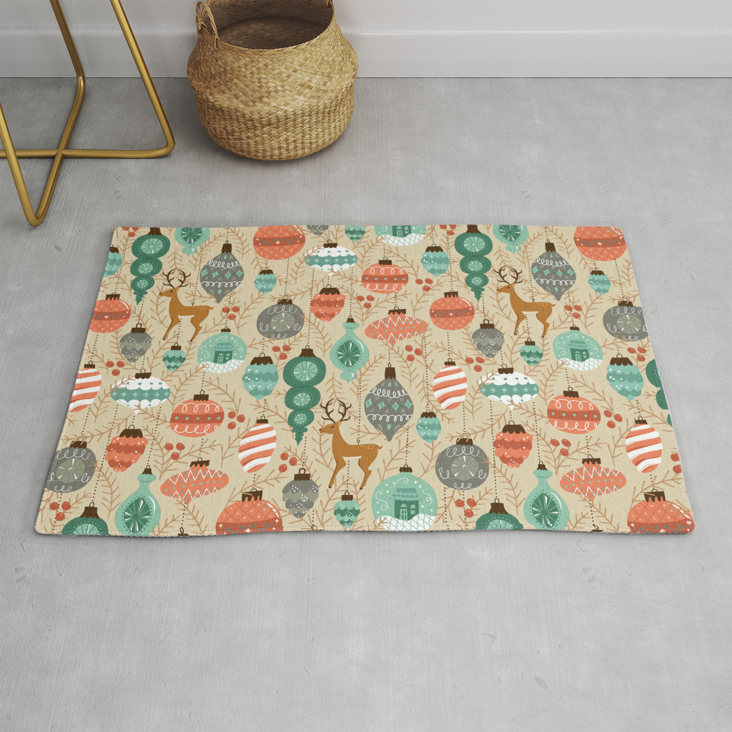 Holiday Ornaments In Aqua Coral Rug By Latheandquill Society6