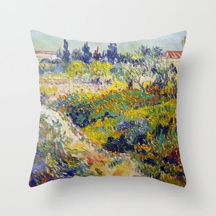 Vincent Van Gogh Flowering Garden Throw Pillow