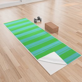 [ Thumbnail: Turquoise and Lime Green Colored Pattern of Stripes Yoga Towel ]