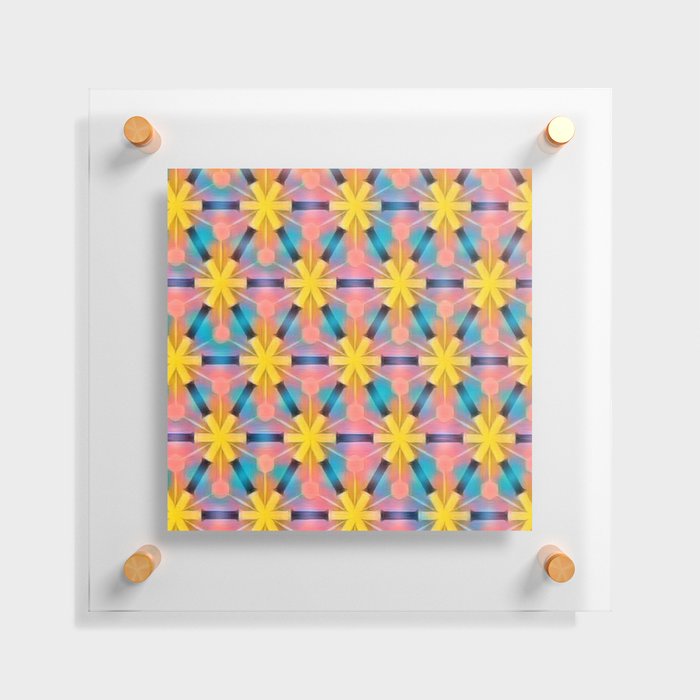Modern Geometric Star Flowers Yellow Pink Aqua Floating Acrylic Print