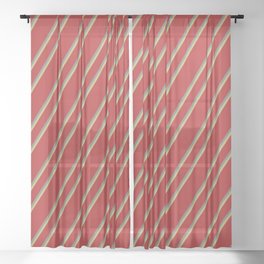 [ Thumbnail: Red, Gray, and Dark Khaki Colored Striped Pattern Sheer Curtain ]