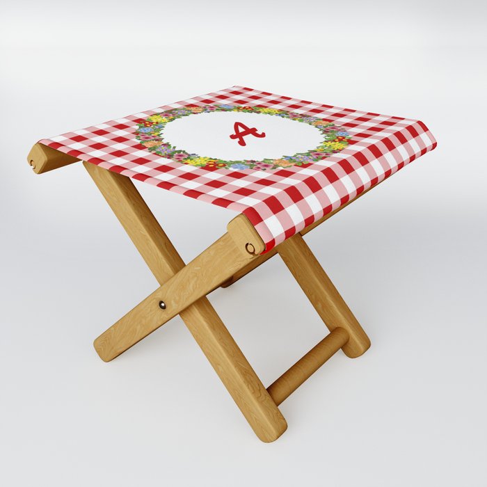 Floral Monogram - red A Folding Stool