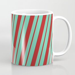 [ Thumbnail: Aquamarine & Red Colored Striped Pattern Coffee Mug ]