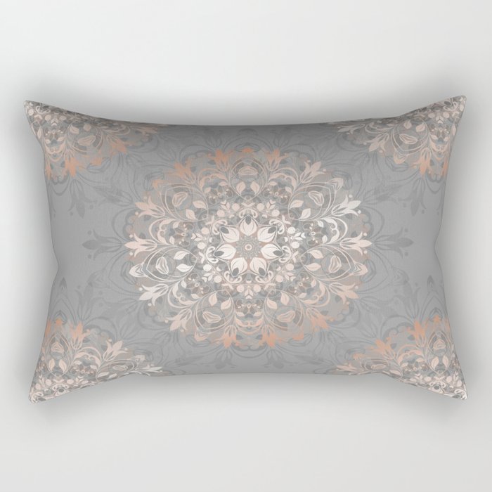 Rose Gold Gray Floral Mandala Rectangular Pillow