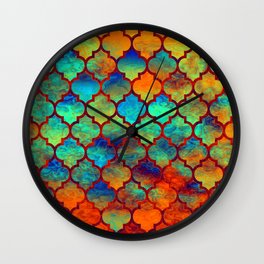 Moroccan pattern colorful mermaid scale tiles Wall Clock