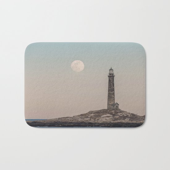 Pink moon rising over Thacher Island Bath Mat