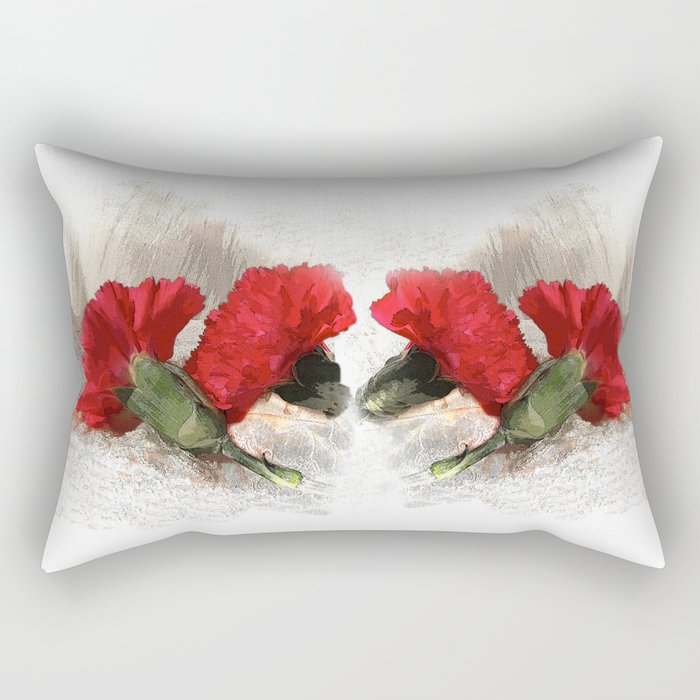 Red Carnations on Brocade Rectangular Pillow