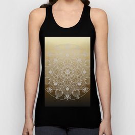 White Lace Boho Floral Mandala of Flowers and Leaves on Golden Ombre Tank Top