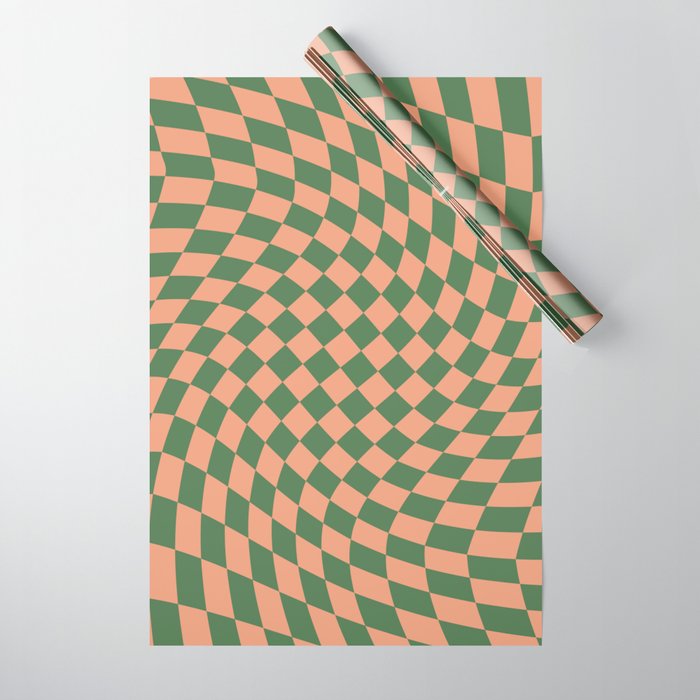 Green and Peach Checker Wrapping Paper by thespacehouse