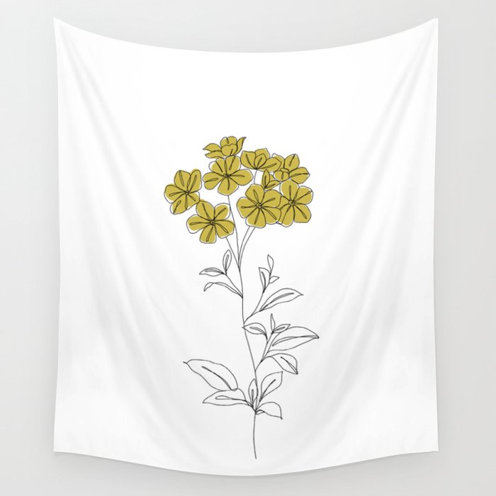 Botanical floral illustration line drawing - Iona Wall Tapestry by The