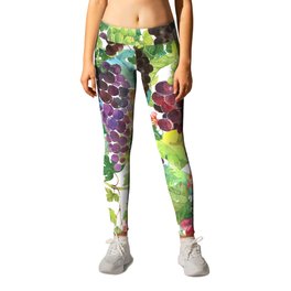 Wine Grapes In Watercolor Leggings | Redwine, Wine, Nature, Summer, Whitewine, Fruit, Winegrapes, Leaves, Painting, France 