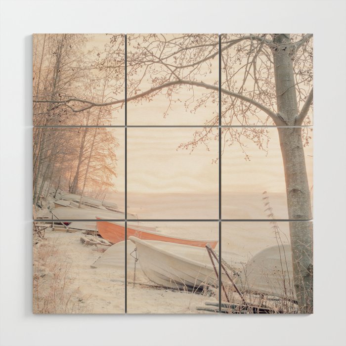 Cold Winter Morning Frozen Lake Tampere Finland Wood Wall Art