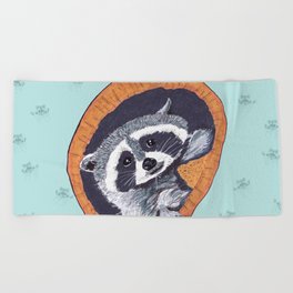 Peeking Raccoons #1 Blue Pallet - Beach Towel