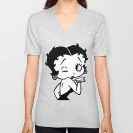 Betty Boop Tease Kiss (Black & White) V Neck T Shirt