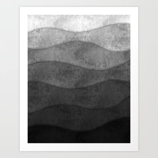 Monochrome waves Abstract modern art Art Print