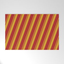 [ Thumbnail: Goldenrod & Red Colored Lined Pattern Welcome Mat ]