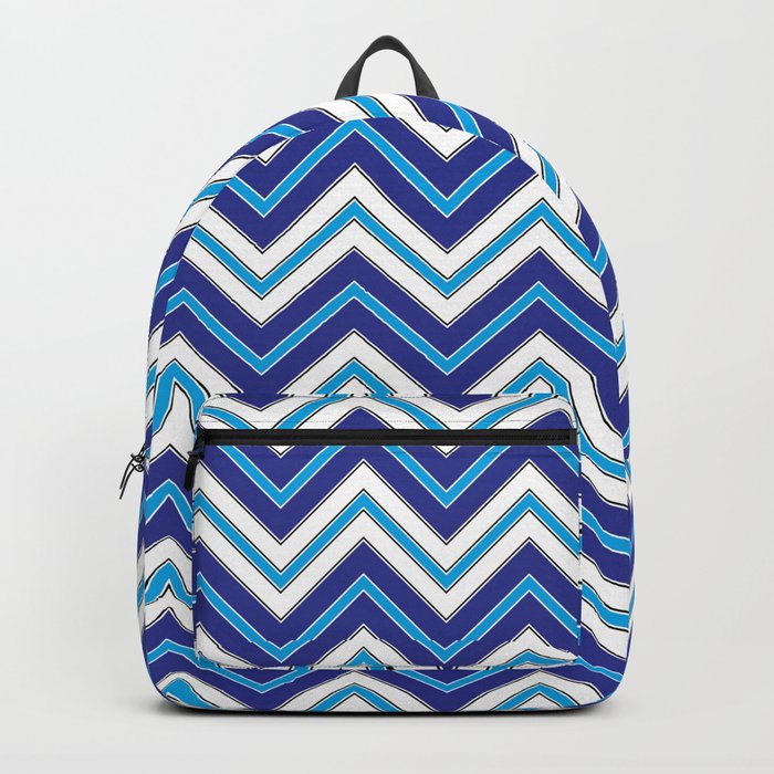 Chevron Pattern | Zig Zags | Blue, Black and White | Backpack