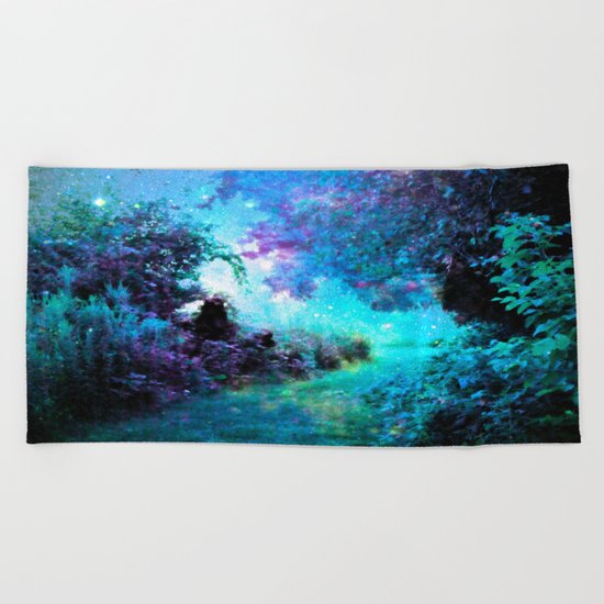 Fantasy Garden Path Turquoise Purple Beach Towel