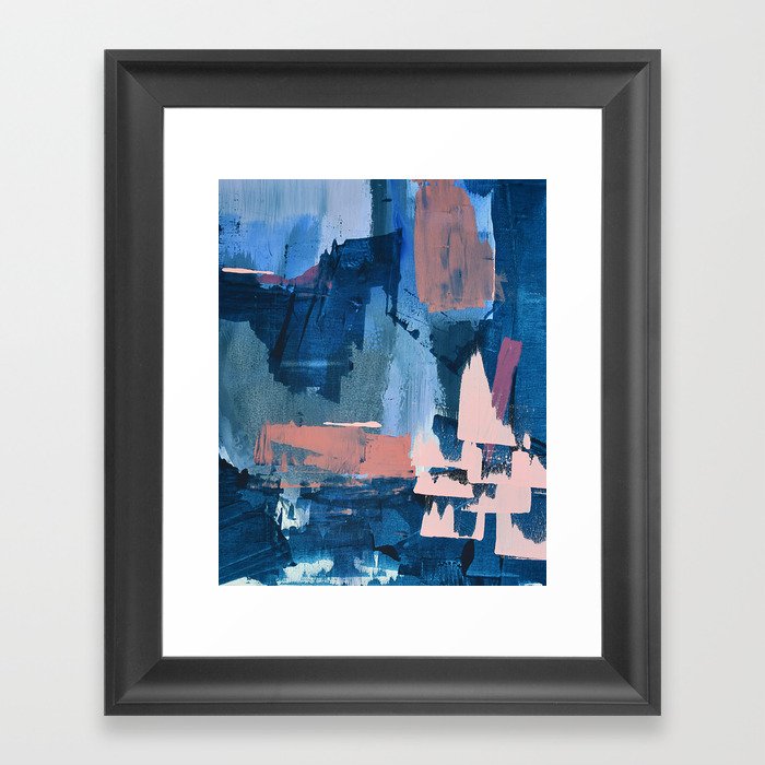 Rhythm of Rain: a modern abstract piece by Alyssa Hamilton Art in blues and pinks Framed Art Print