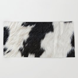 Black and White Cowhide, Cow Skin Print Pattern Modern Cowhide Faux Leather Beach Towel