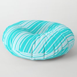 [ Thumbnail: Dark Turquoise & Powder Blue Colored Lined Pattern Floor Pillow ]