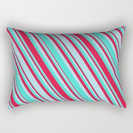 [ Thumbnail: Turquoise, Crimson, and Light Blue Colored Lined Pattern Rectangular Pillow ]