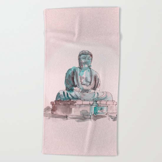 Peace and Harmony watercolor buddha pastel illustration Beach Towel