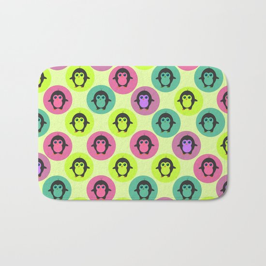 Penguins in colorful bubbles Bath Mat