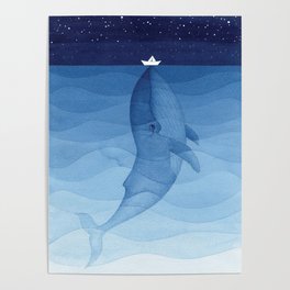 Whale blue ocean Poster