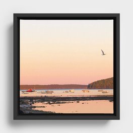 Pink Sunset Over the Harbor Framed Canvas