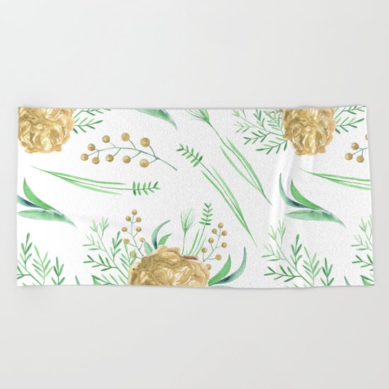 Coral Peach Garden Beach Towel