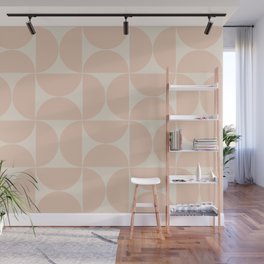 Mid-Century Modern Pattern No.43 - Pristine and Peach Puree Wall Mural