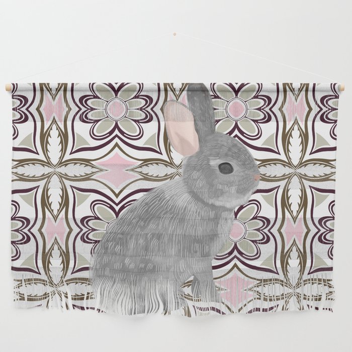 Cute bunny on pink pattern Wall Hanging